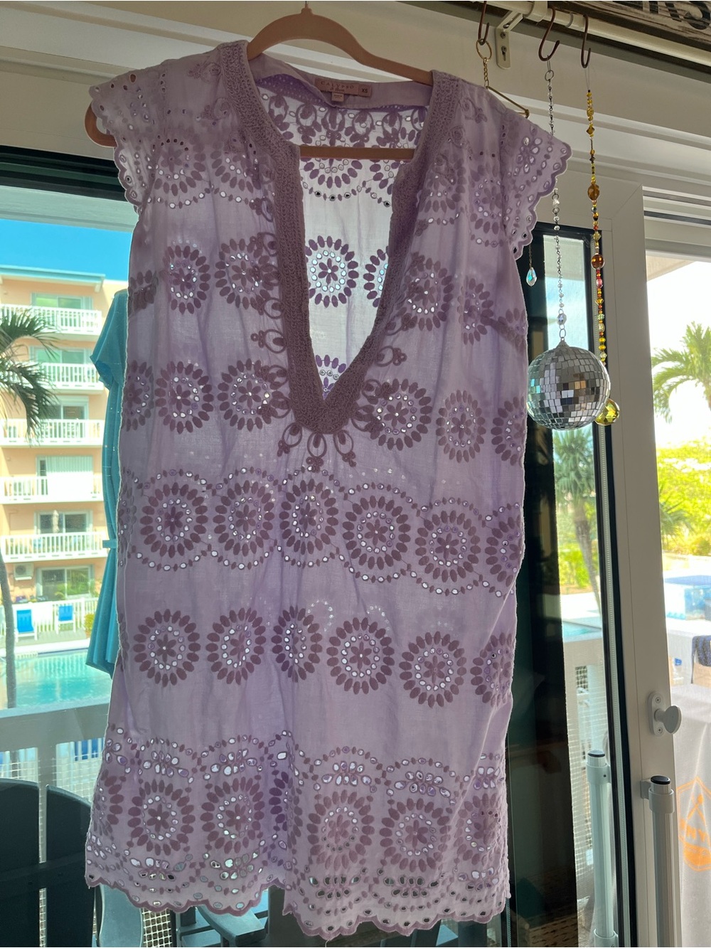 Calypso St. Barth Lilac Eyelet Tunic Dress,
Size XS